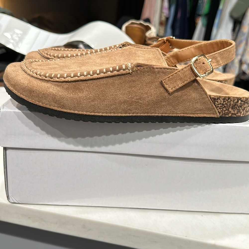 Camel Colored Slides, Suede Size 9 - image 3